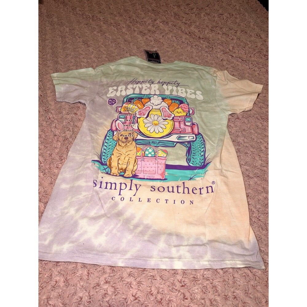 NEW Women’s Simply Southern Easter Vibes T-shirt Small Dog Tie Dye